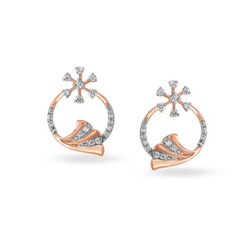Peacock Inspired Diamond and Rose Gold Stud Earrings