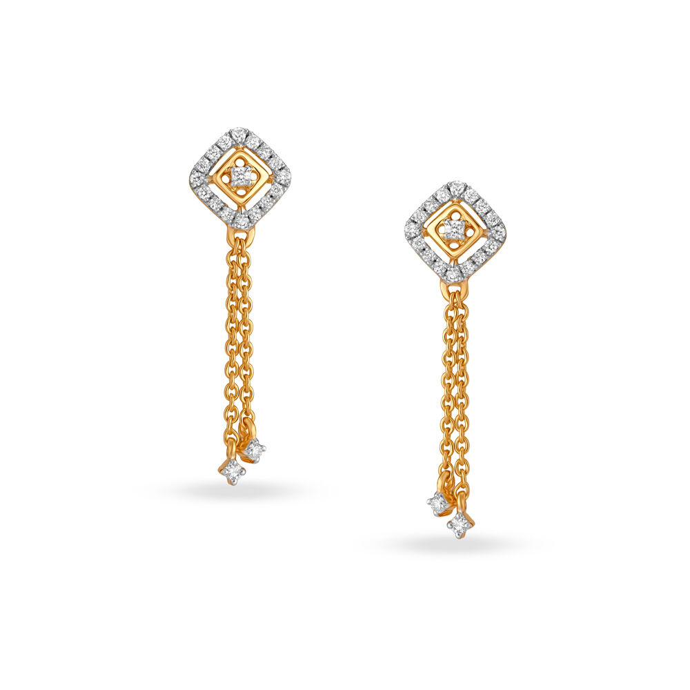 Buy Contemporary Geometric Gold and Diamond Drop Earrings at Best Price Tanishq US