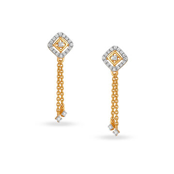 Contemporary Geometric Gold and Diamond Drop Earrings