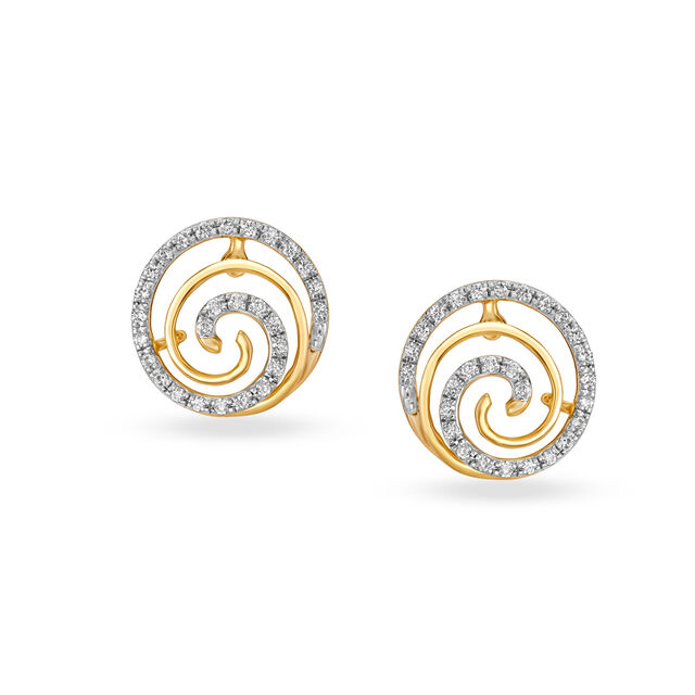 Artistic Spiral Gold and Diamond Stud Earrings 
