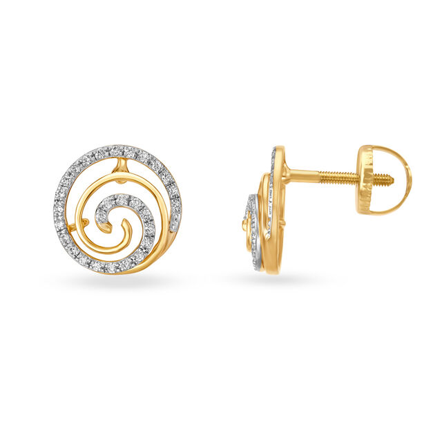 Artistic Spiral Gold and Diamond Stud Earrings 2