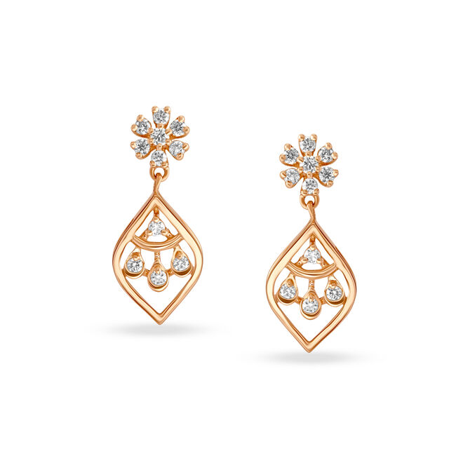 Diamond Vine Floral Rose Gold Drop Earrings 3