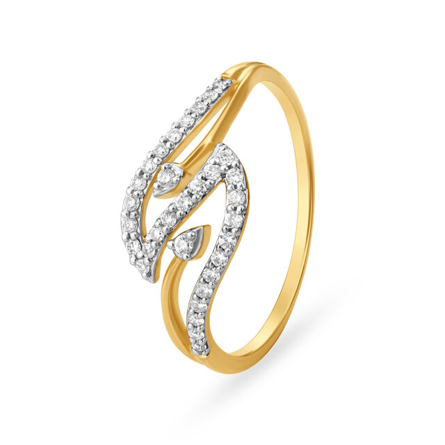 Leaf Inspired Glossy Gold and Diamond Finger Ring 
