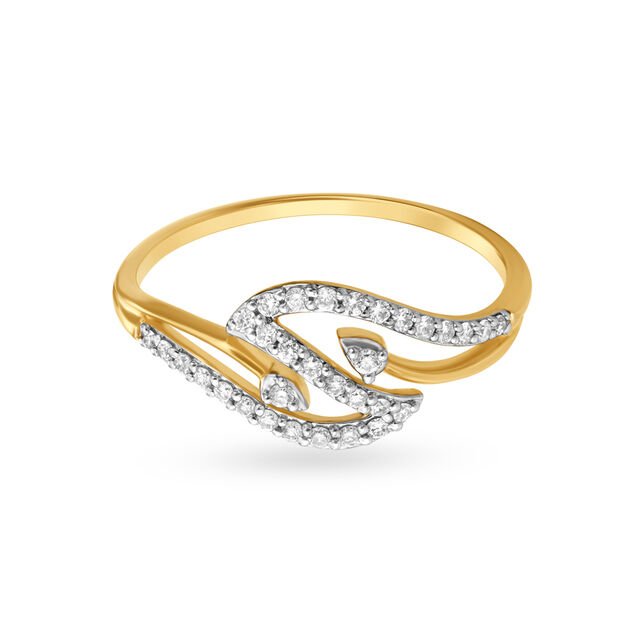 Leaf Inspired Glossy Gold and Diamond Finger Ring 2