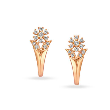 Classic Floral Diamond and Gold Hoop Earrings