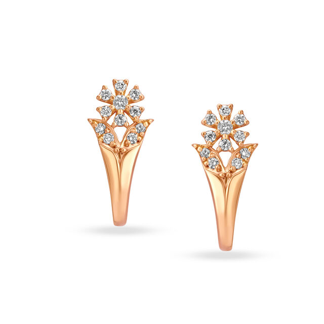 Classic Floral Diamond and Gold Hoop Earrings 