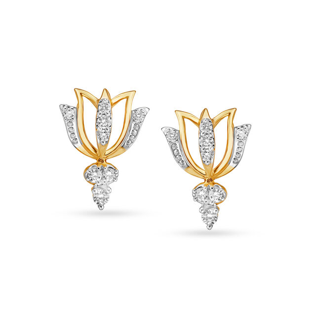 Modern Lotus Diamond Stud Earrings 