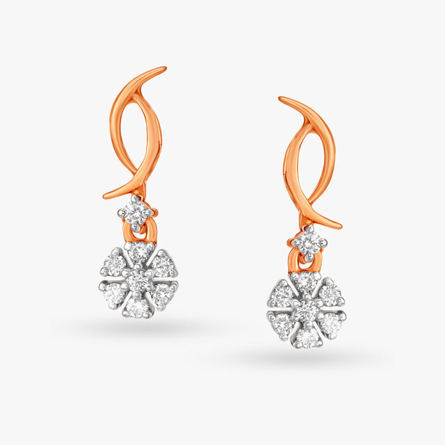 Dazzling Floral Diamond Drop Earrings 