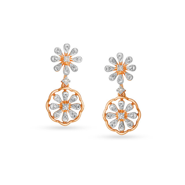 Floral Charm Diamond Drop Earrings 
