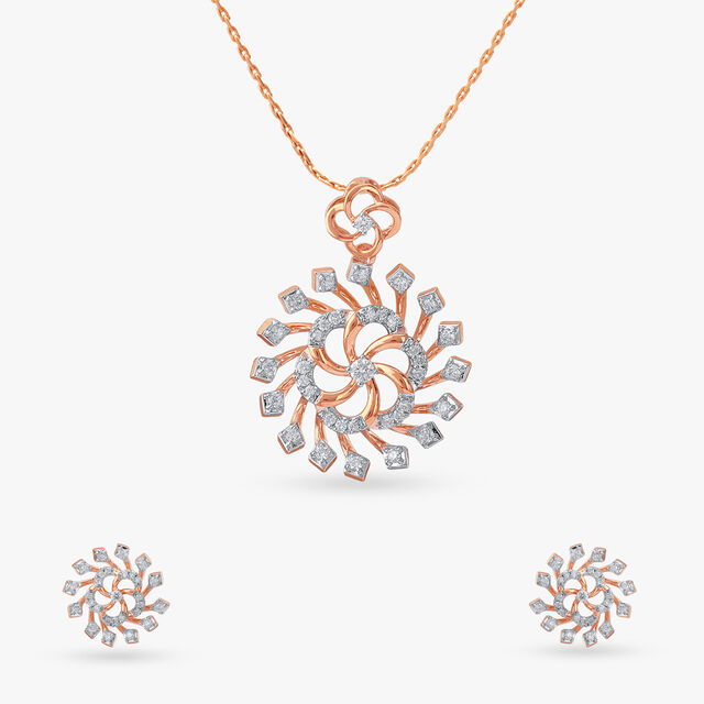 Swirl Royale Diamond Pendant and Earrings Set 