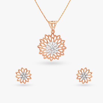 Sunburst Diamond Pendant and Earrings Set