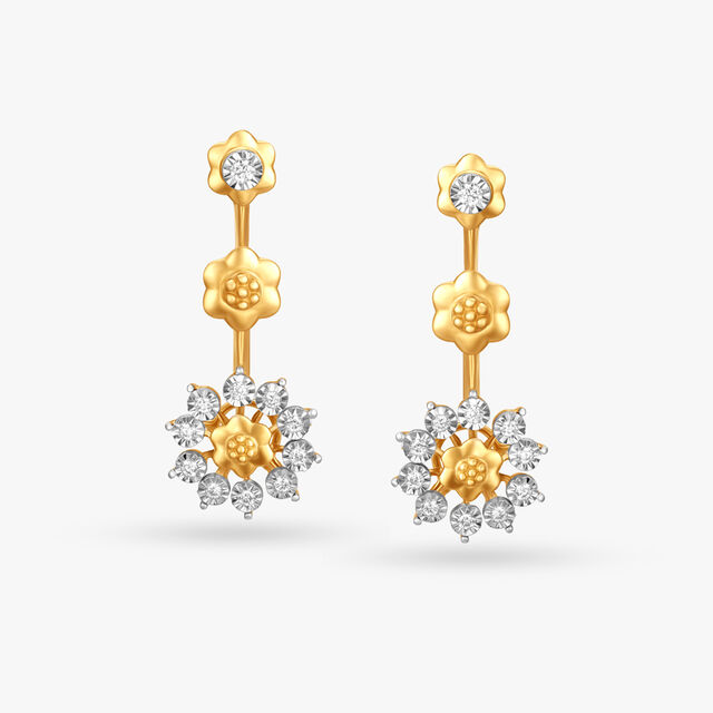 Elegant Floral Diamond Drop Earrings 