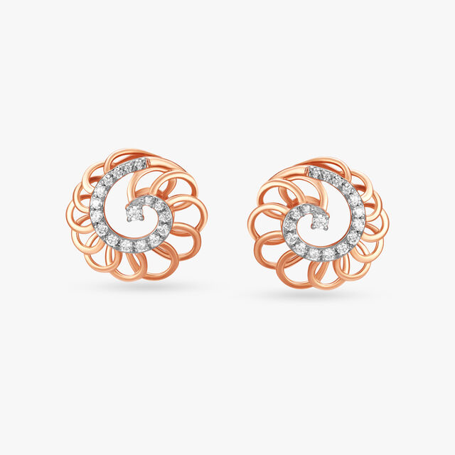 Abstract Spiral Diamond Stud Earrings 
