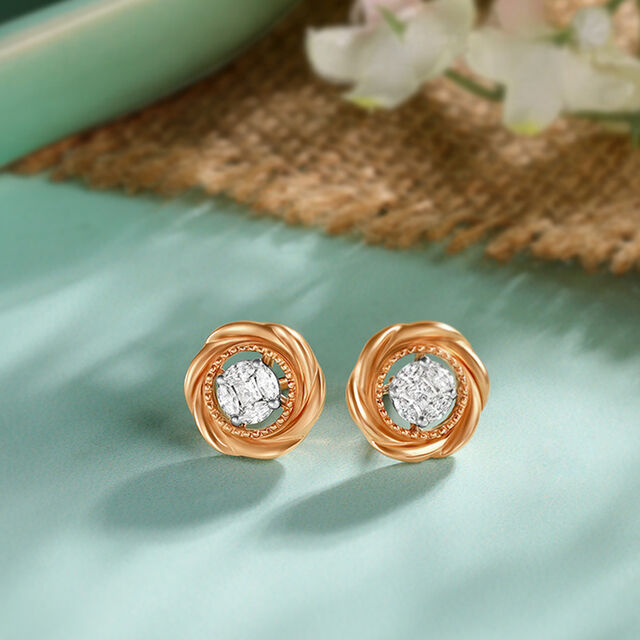 Abstract Whirl Diamond Stud Earrings 