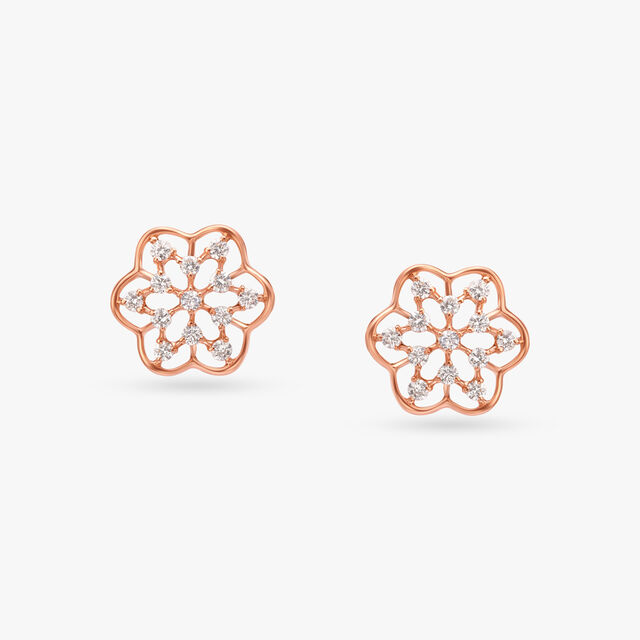 Floral Charm Diamond Stud Earrings 