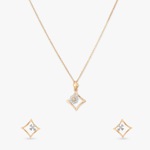 Prism Glow Diamond Pendant with Chain and Earrings Set 