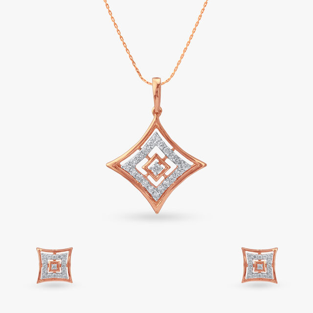Angular Allure Diamond Pendant and Earrings Set 