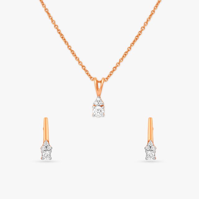 Chic Petite Diamond Pendant with Chain and Earrings Set 