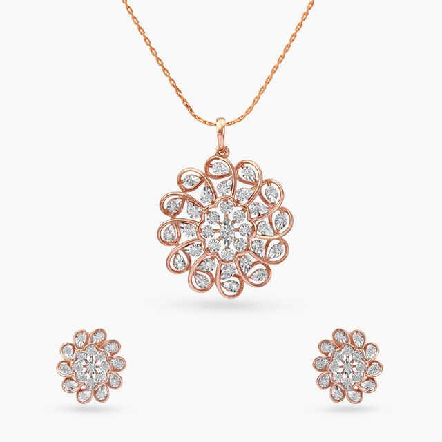 Floret Grace Diamond Pendant and Earrings Set 