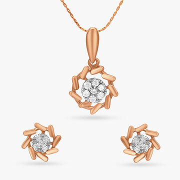 Abstract Flowers Diamond Pendant and Earrings Set