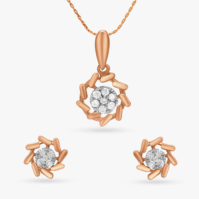 Abstract Flowers Diamond Pendant and Earrings Set 