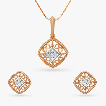 Dainty Filigree Diamond Pendant and Earrings Set