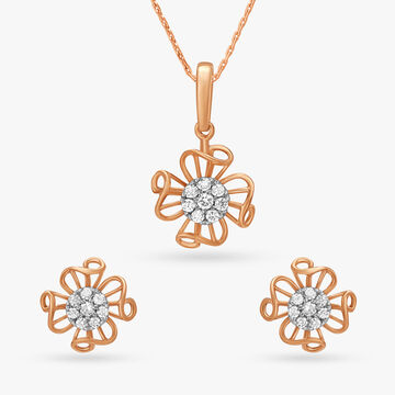 Artsy Flowers Diamond Pendant and Earrings Set