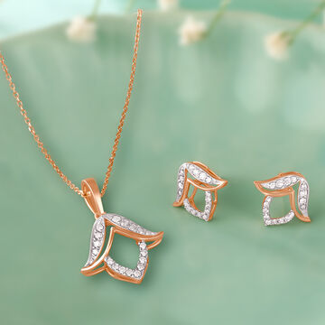 Dazzling Flower Diamond Pendant and Earrings Set