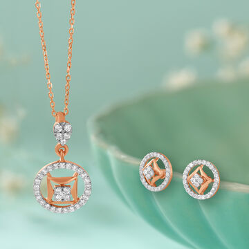 Dazzling Circle Diamond Pendant and Earrings Set