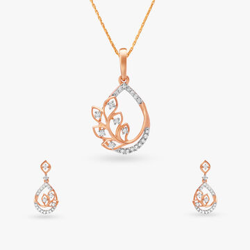 Teardrop Diamond Pendant and Earrings Set