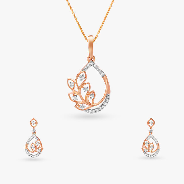 Teardrop Diamond Pendant and Earrings Set 