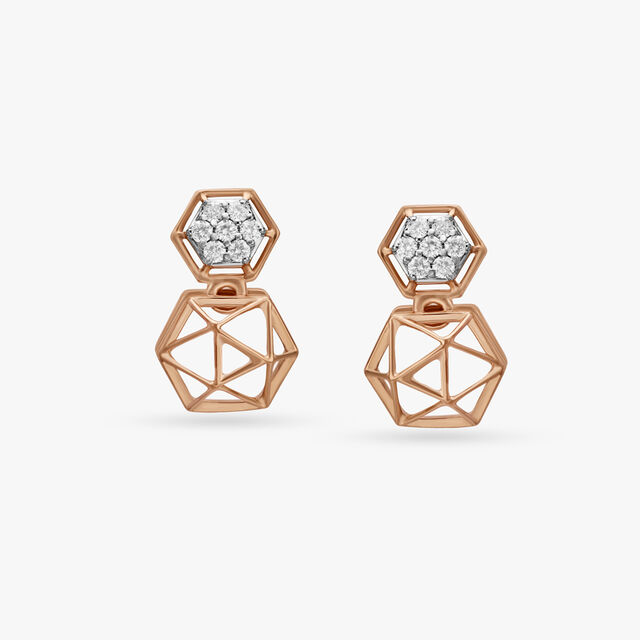 Abstract Slender Diamond Drop Earrings 