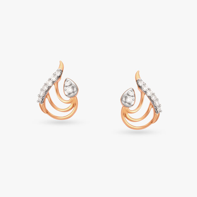 Droplet Charm Diamond Stud Earrings 