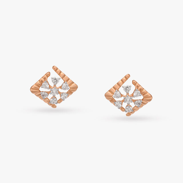 Delicate Floral Diamond Stud Earrings 
