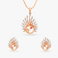 Dancing Peacock Diamond Pendant and Earrings Set 