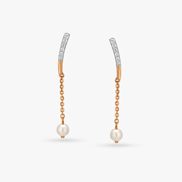 Sleek Pearl and Diamond Drop Earrings 
