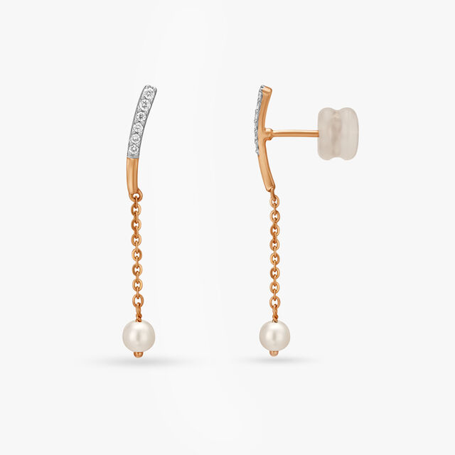 Sleek Pearl and Diamond Drop Earrings 2