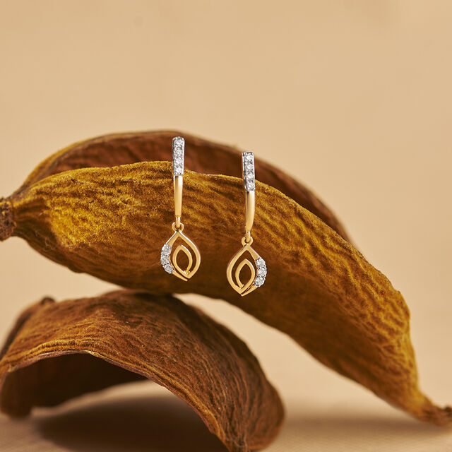Leafy Radiance Diamond Drop Earrings 
