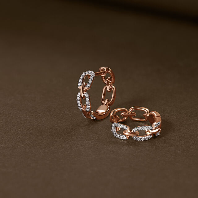 Elegant Link Diamond Hoop Earrings 