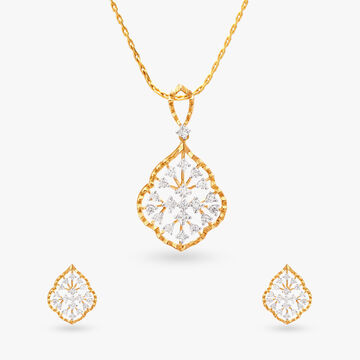 Gilded Grace Diamond Pendant and Earrings Set