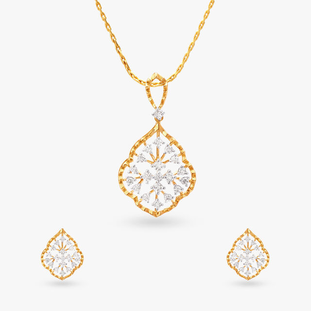Gilded Grace Diamond Pendant and Earrings Set 