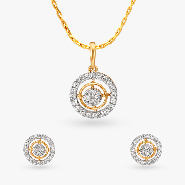 Halo Diamond Pendant and Earrings Set 