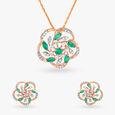 Verdant Flower Diamond Pendant and Earrings Set 