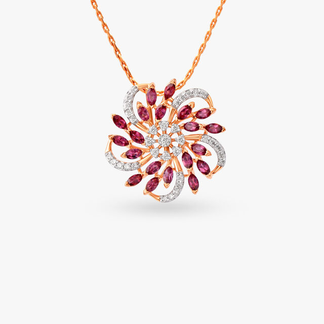 Flower Diamond and Garnet Pendant and Earrings Set 2
