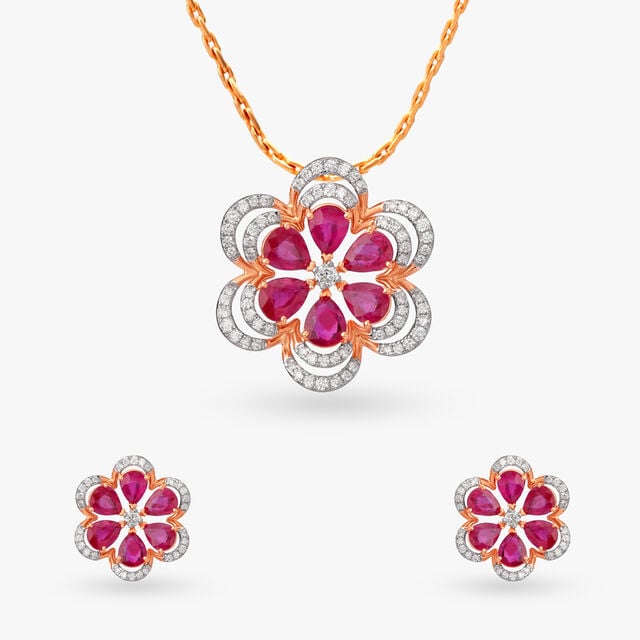 Stunning Diamond Pendant and Earrings Set 