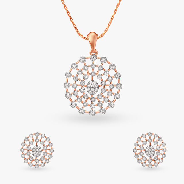 Radiant Floral Diamond Pendant and Earrings Set 