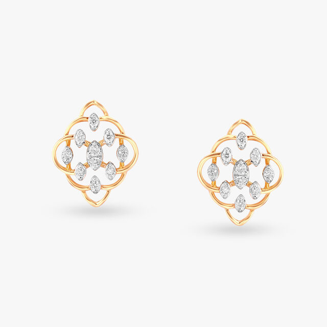 Enticing Floral Diamond Stud Earrings 