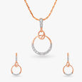 Circular Diamond Pendant and Earrings Set 