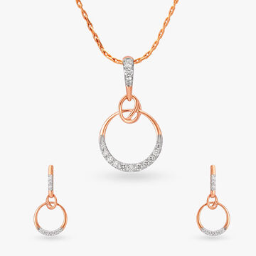 Circular Diamond Pendant and Earrings Set