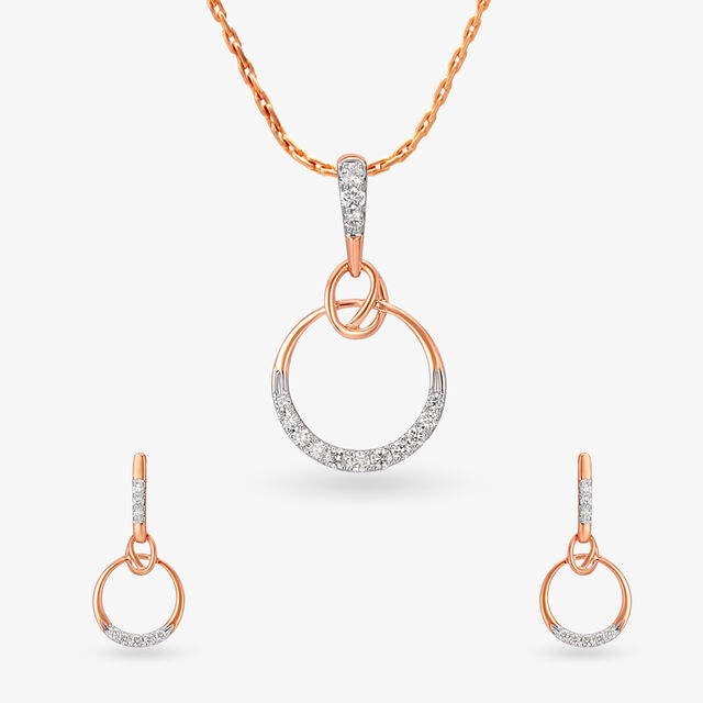 Circular Diamond Pendant and Earrings Set 